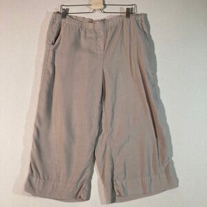Pure Jill Pants Women's Large Petite Tan Pull On Cropped Wide Leg Comfort Lounge